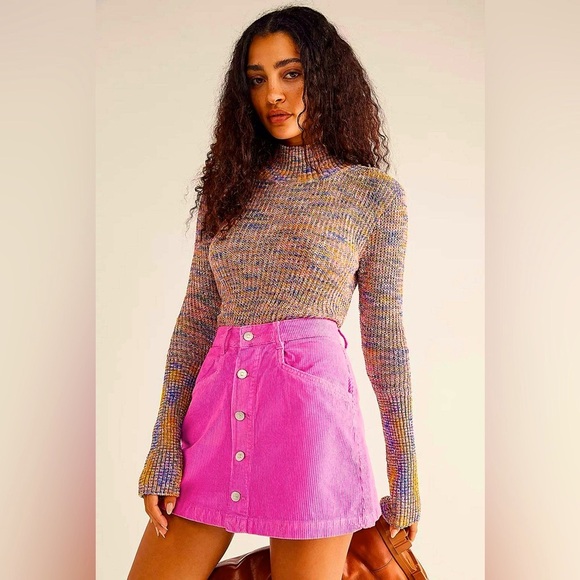 Free People Ray Cord Mini Skirt in Pink Frosting Western Cowgirl style‎ - Picture 1 of 7
